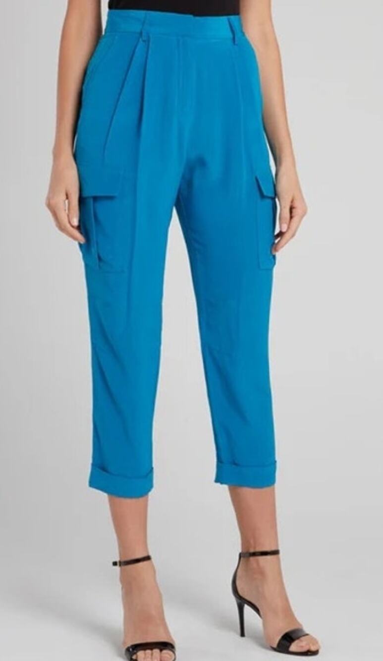 Roberto Cavalli Silk High Waist Toreador Pants Medium Blue Retro Designer Glam